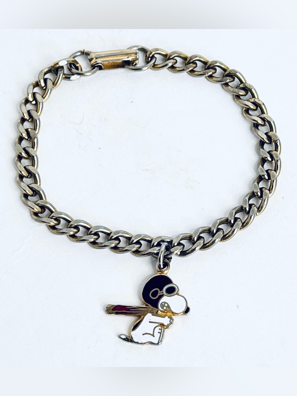 Vintage Snoopy Flying Ace Charm Bracelet Silver Tone Japan Peanuts Enamel